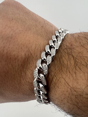 Massives kubanisches Panzerarmband Silber für Herren - 10 mm breit - 8 Zoll UK Punze