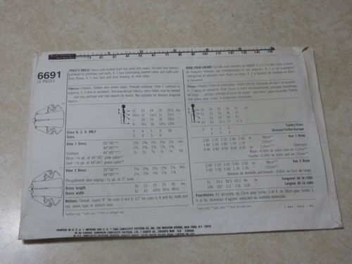 SIMPLICITY #6691 VTG 1984 CHILD'S FLORENCE EISEMAN DRESS PATTERN -SIZE 3 - UNCUT - Imagen 2 de 4