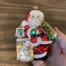 Hand Blown Glass Santa Claus Christmas Ornament Old World Presents Candy Cane