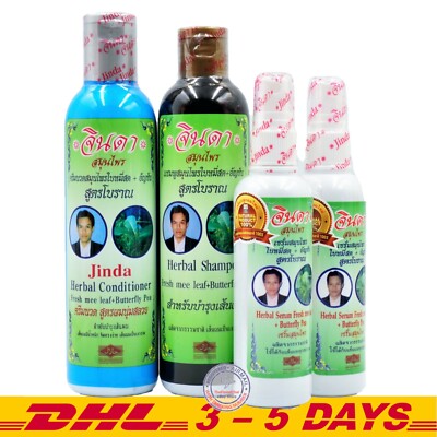 Jinda Herbal Hair Growth Anti Hair Loss Shampoo + Conditioner + Hair Serum x 2