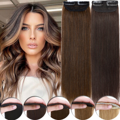 Pad Clip In Real Russian Remy Human Hair Extensions One Piece Short Brown Hair