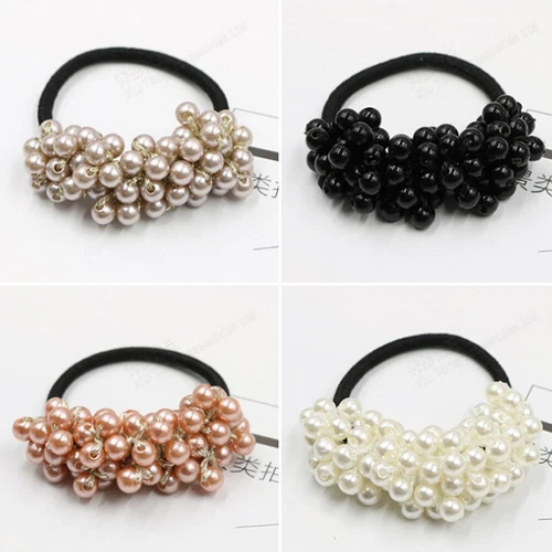 Pearls Beaded Ponytail Holder Girls Scrunchies Elastic Hair Bands Rubber Rope US - Picture 15 of 27