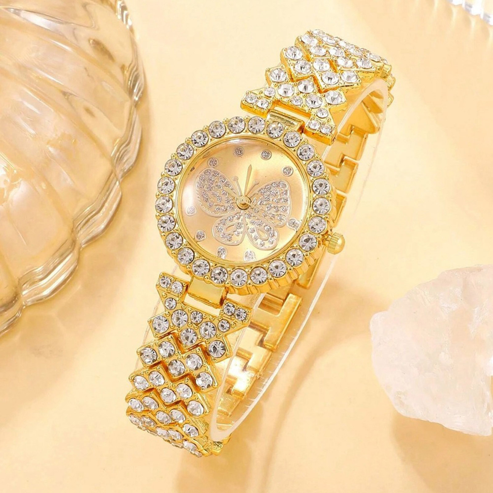 Women's Fashion Butterfly Crystal Quartz Watch Ladies Dress Watch Wristwatch