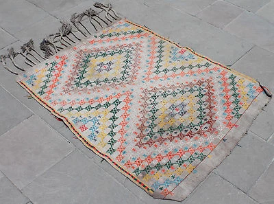 Tapis Turc Kilim 34''x43'' Tissé Main Konya Cicim Kilim 88x110cm - Photo 1/4