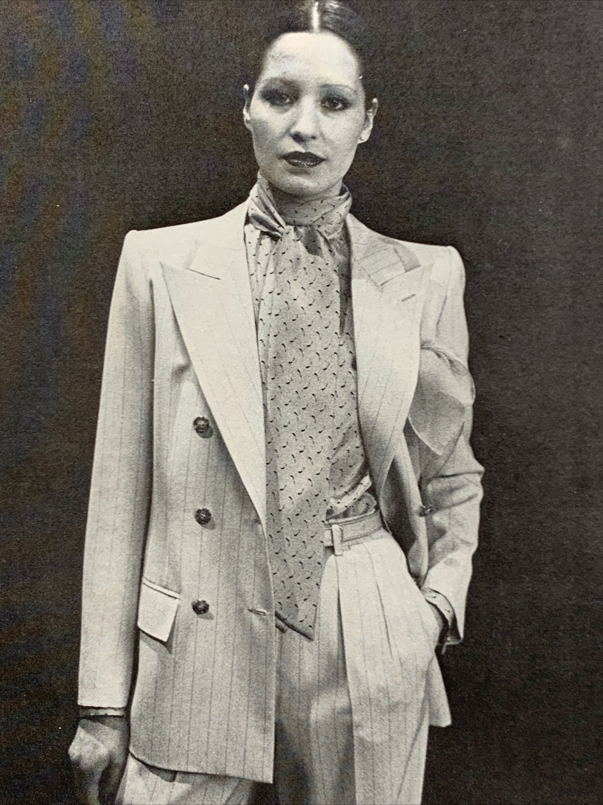 SAINT LAURENT 1976 Couture Women's Fashion Review B&W Photos Advert YSL Trou Suit Dior +