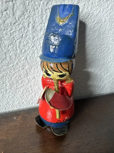 DE SELA Papier Mache Folk Art Toy Soldier Band Musician Flute Christmas Ornament