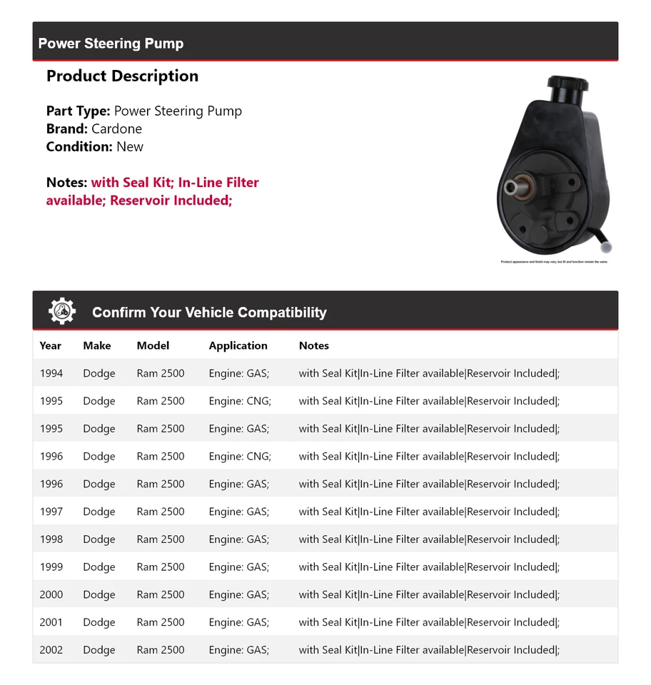 Насос гидроусилителя руля Cardone для Dodge Ram 2500 1994-2002 годов выпуска 1995 1996 1997 1998 годов выпуска - Изображение 2 из 4