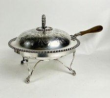 Antique silver plated presentation chafing dish AYE Ready w Wallace the fire dog