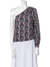 Frame One Shoulder Blouse Floral Coastal Blue Whimsigoth XS Dark Romantic Boho