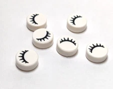 Lego - Lot of 6 - White, Tile Round 1 x 1 with Black Eye Closed