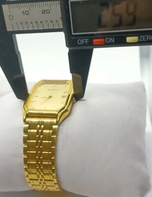 Men Pulsar Watch V722-x147 Gold Face Steel Bracelet Band Date Ind