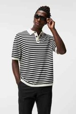 J Lindeberg Men's DARRELL STRIPE LOOSE POLO BLACK Medium NEW GMKW10742-9999