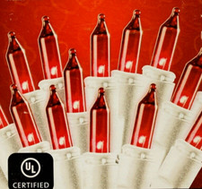 RED Mini Lights String White Wire 50 count Romantic Christmas Sylvania Incandesc