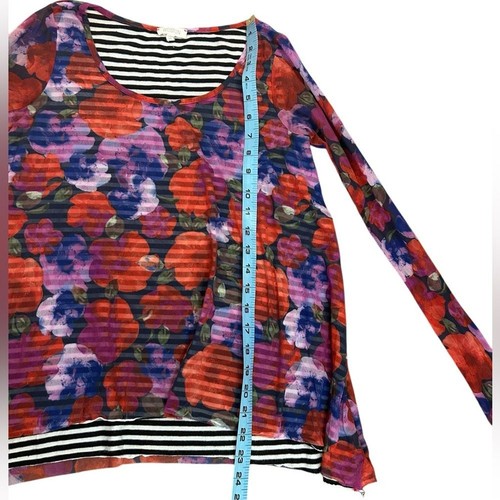 Anthropologie Weston Garden Row Mesh Floral Stripe Blouse Top Womens Size XS - Picture 7 of 8