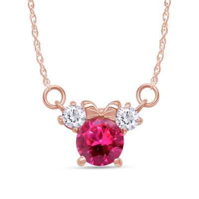Mouse Pendant Necklace Simulated Birthstone & Simulated Diamond 10k Rose Gold