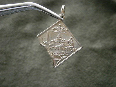 Washington D.C. Map Vintage Light Color Sterling Silver Charm Pendant 2.2g