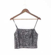 ENZA COSTA Sequin Cami Tank Top Anthracite S (1) $195 C1