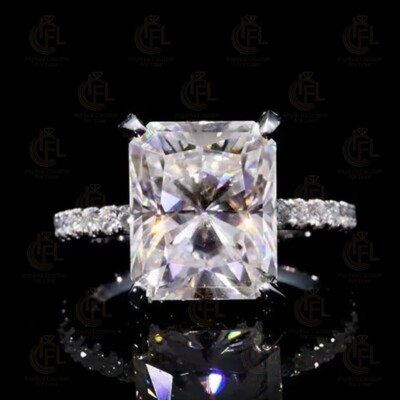 3.41CTW Radiant Cut Moissanite Hidden Halo Engagement Ring 14K White Gold Plated