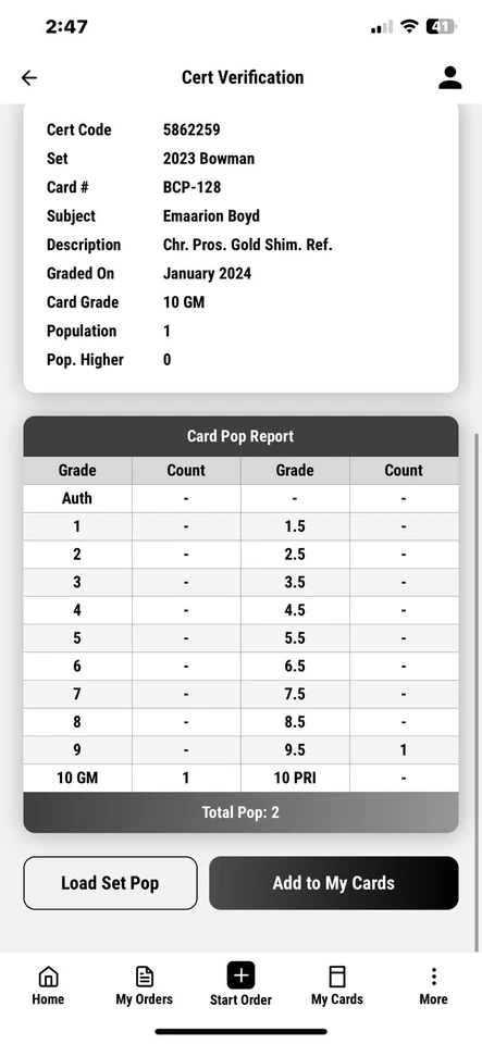 2023 RC GOLD SHIMMER Refractor Emaarion Boyd Bowman Chrome SP /50 SGC Pop 1 - Image 4 of 4