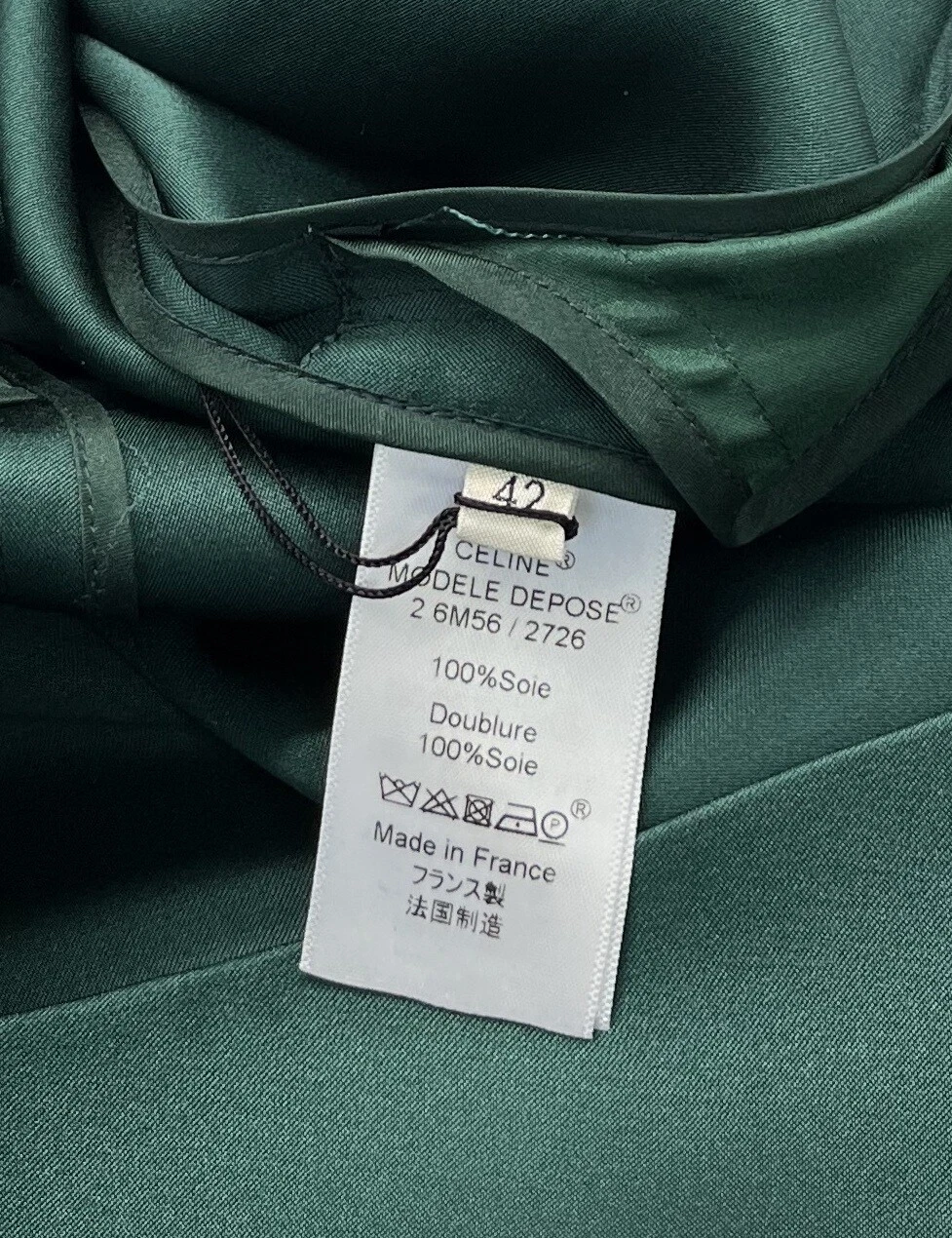 Abito a turni verde Celine manica con berretto in seta lunghezza al ginocchio con tasche taglia 42