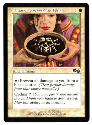 Magic: The Gathering Urza's Saga 5種 Rune of Protection: Black - Urza's Saga 1998 MTG White Common