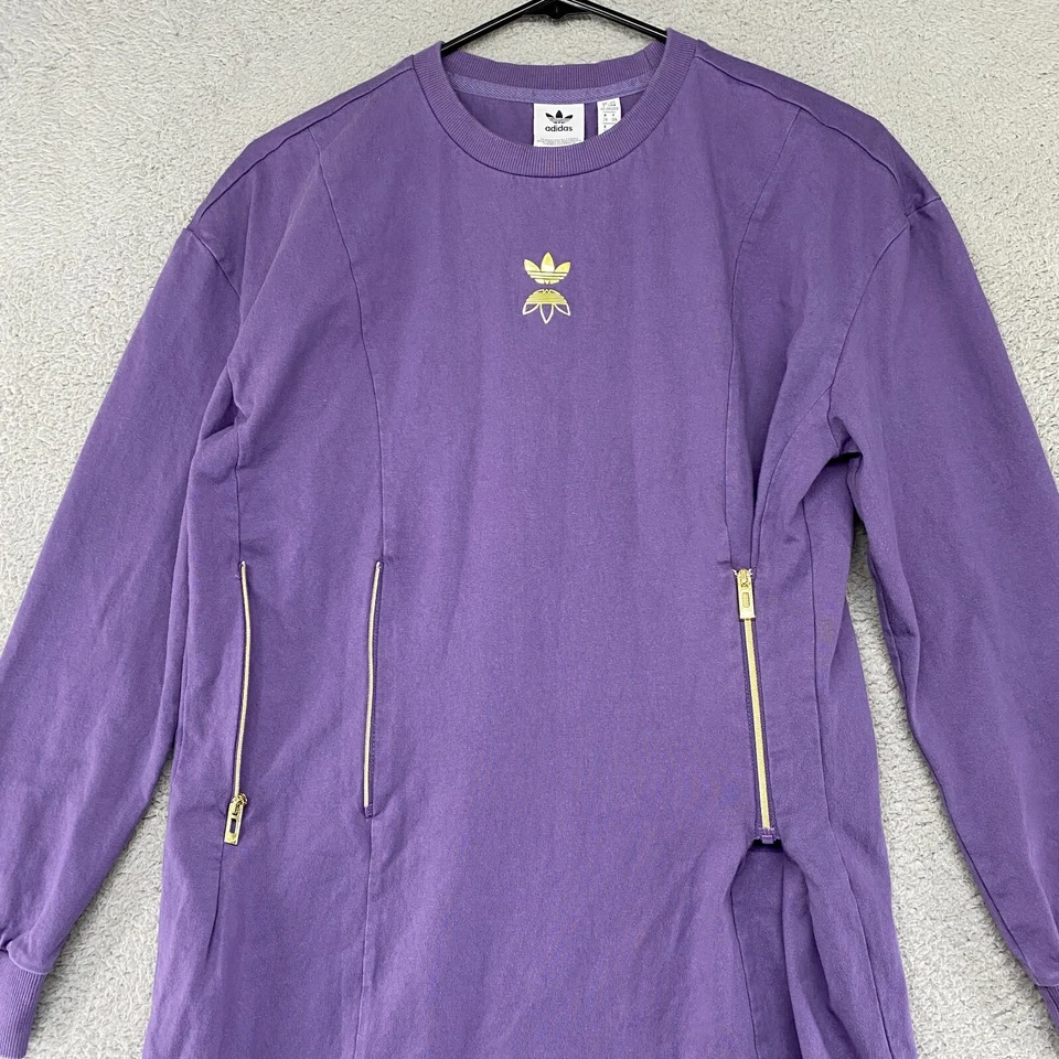 阿迪达斯连衣裙女式 XXS 长袖紫色标志拉链腰及膝棉质 — 第 4/4 张图片