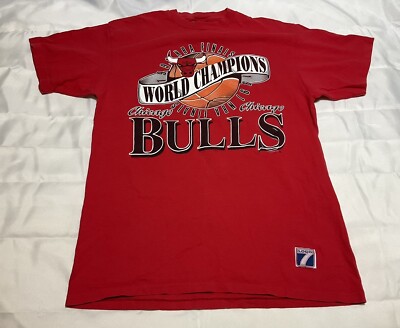 CHICAGO BULLS Logo 7 NBA Championship T-Shirt XL Red 1991 Single