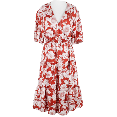 open lace back dress Red 1940s Boho Floral Wrap Dress