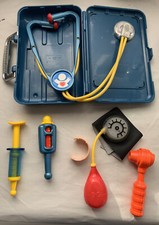 Fisher Price Medical Kit Doctor Nurse Pretend Play Blue Plastic Case Vtg