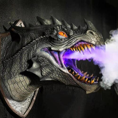 3D Drachenkopf Wand Skulptur LED Rauch Dinosaurier Wohndeko Statue Kunst/ - Bild 2 von 30