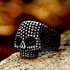 Gothic Rivet Skull Skeleton Ring Stainless Steel Men's Vintage Biker Rock Ring