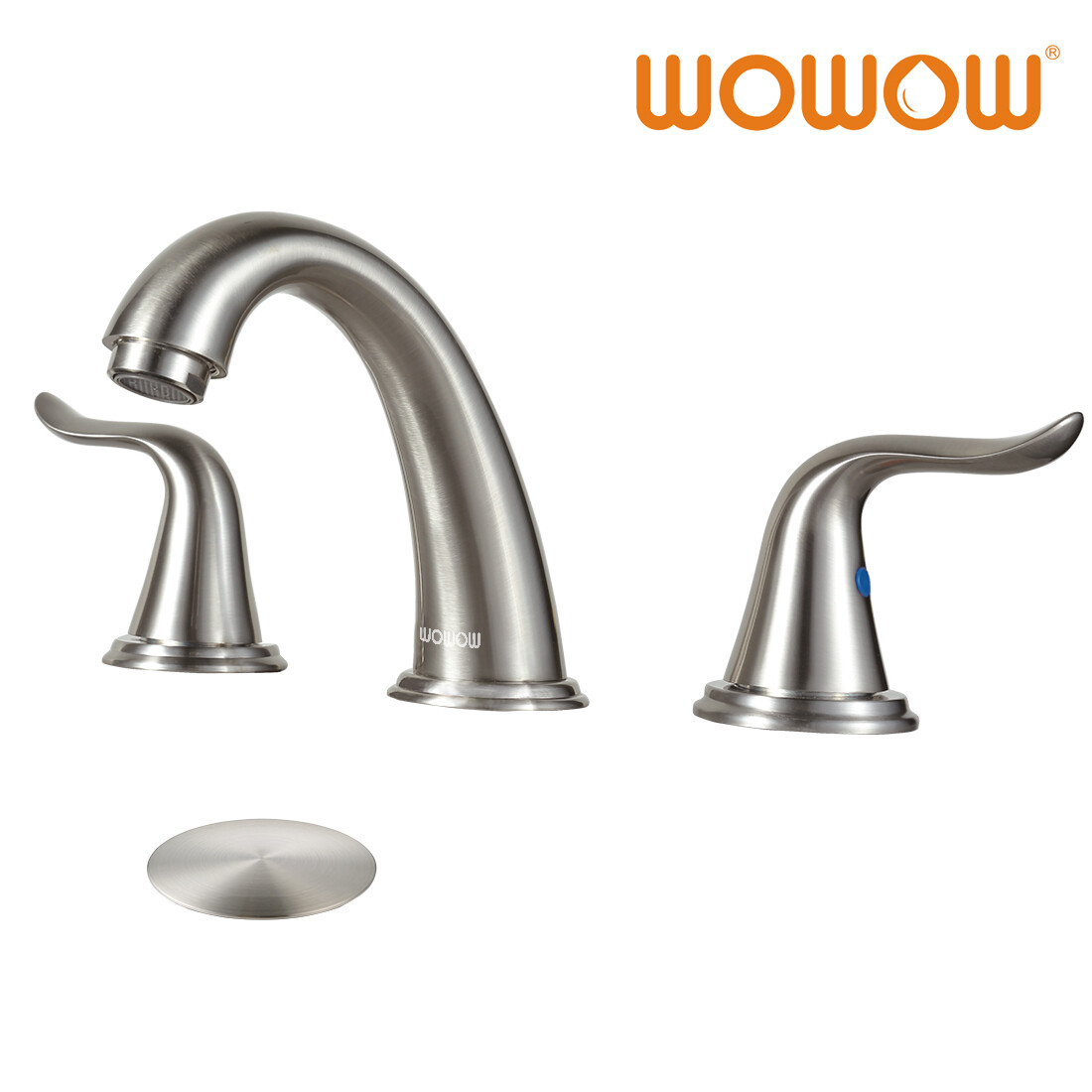 bathroom sink faucet 3 holes w/ overflow popup drain brushed nickel  widespread