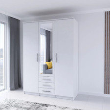 Drehtürenschrank Kleiderschrank Schrank mit Spiegel SCHANTAL 3D Weiß 150 cm