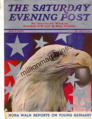 1939 Saturday Evening Post July 1 Original Cover only - American Bald Eagle
