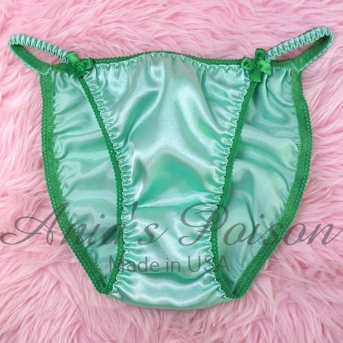 Satin Sissy Ladies panties - Green teal wetlook DUCHESS CUT string bikini 5-9 - 第 1/5 張圖片