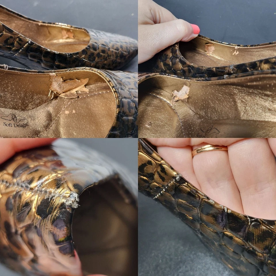 Tacones de salón estilo suave para mujer marrón sin cordones con estampado animal talla 7,5 Foto 2 de 4