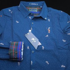 WILLIAM MURRAY GOLF PERFORMANCE BUTTON SHIRT -S- BLUE TARTAN POLY SPACE POLO