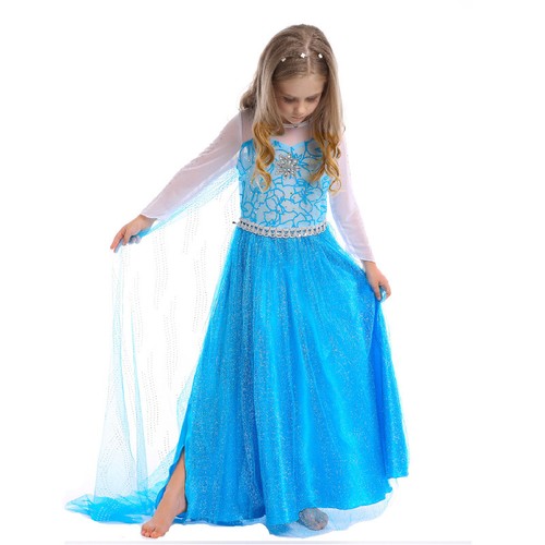Kids Girls Princess Queen Elsa Anna Halloween Cosplay Costume Fancy Dress&Crown - Picture 6 of 36