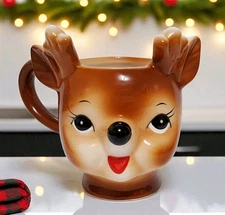 Pottery Barn Figural Reindeer Mug 12 OZ NEW Cheeky Christmas Holiday