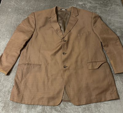 #ad Mazzoni Men#x27;s Blazer 52 48 R Brown Windows Squares Sports Jacket $11.00