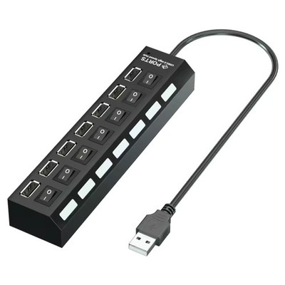 USB 2.0 Hub 7 Port Splitter Adapter Multi Port USB A Hub Verteiler für PC Laptop