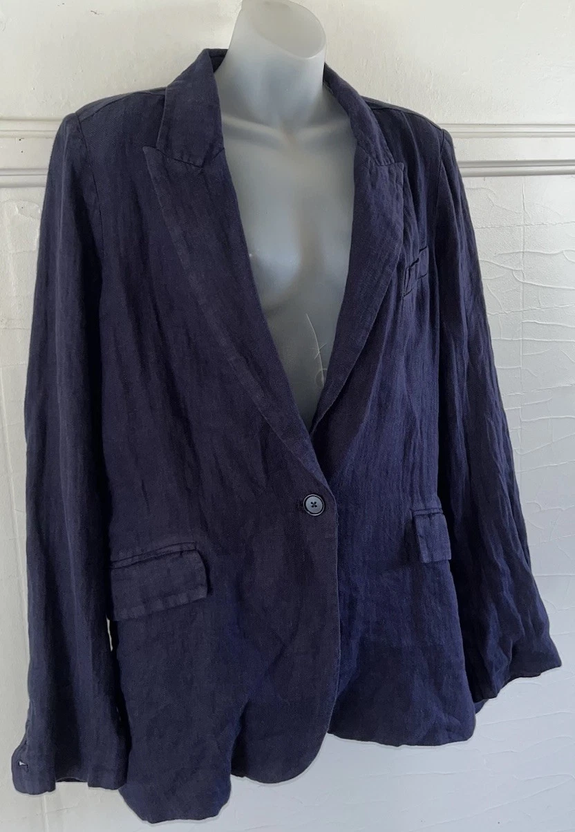 NWT Sundance Catalog IRIS Navy 100% Linen One Button Blazer Jacket Sz L Fits XL