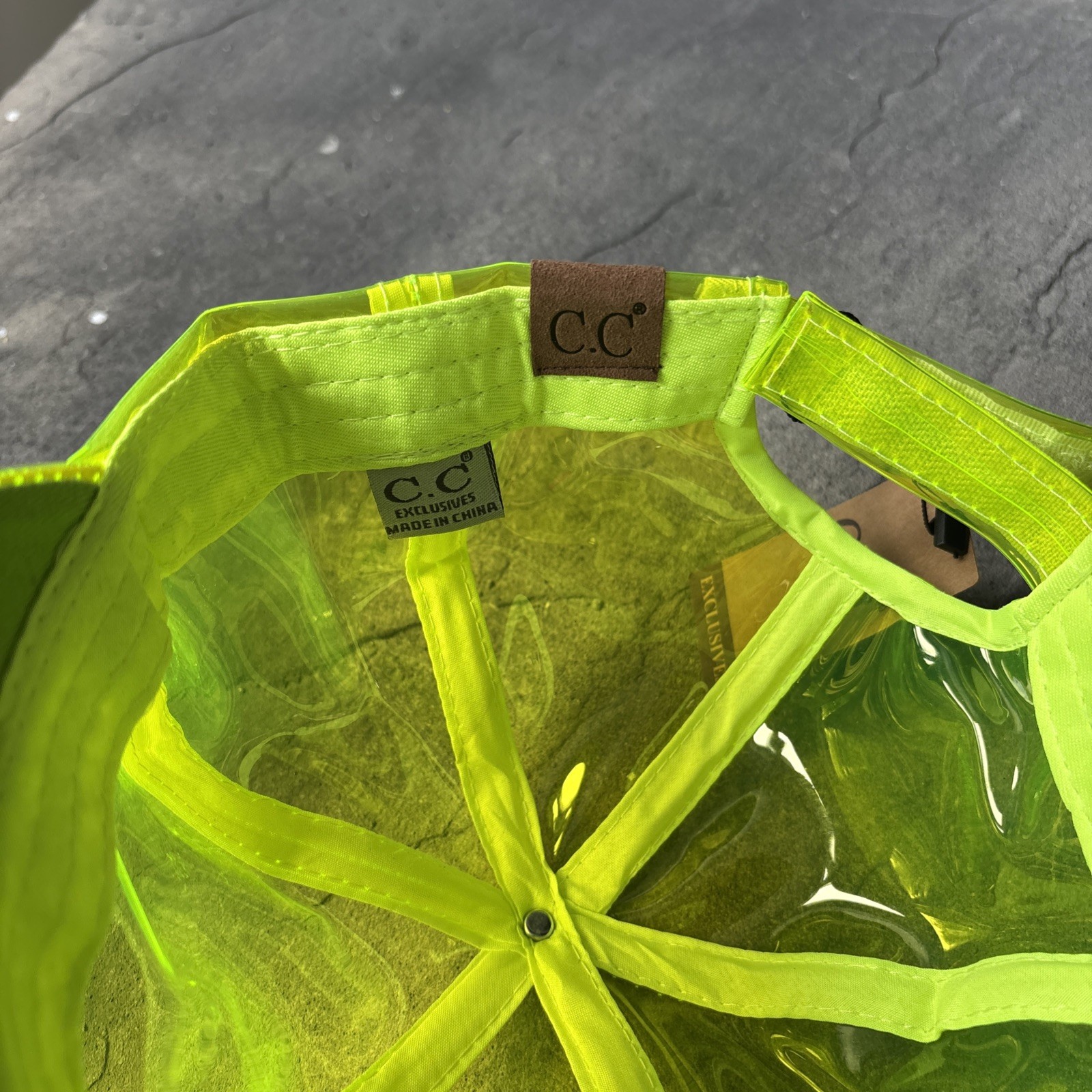 C.C Exclusives Women's See Through Translucent Neon Lime Baseball Rain Cap Hat image 6