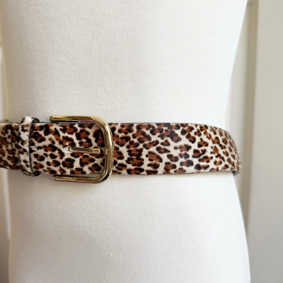 Talbots Calf Hair Wide Leopard Print Belt Gold Hardware Size Small Leather  - Image 2 of 4