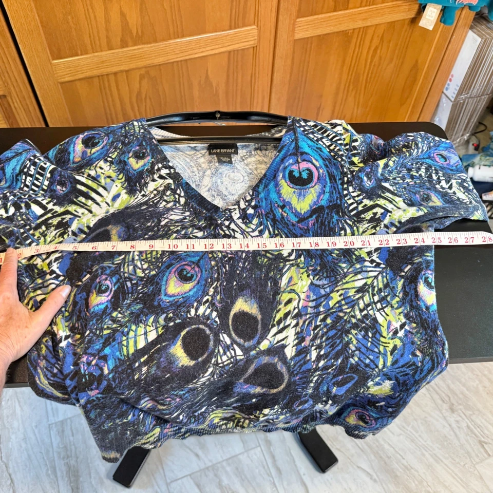 Lane Bryant Павлин перо печать v-образным вырезом длинным рукавом свитер верхний плюс размер 22/24 - Изображение 3 из 4