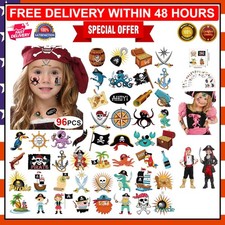 Waterproof 96-Piece Pirate Tattoo Set for Kids - Fun Birthday and Party Supplies