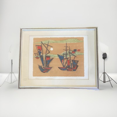 Original Litho Print MCM Boats By Louis Cordes Limited Edition Signed Framed