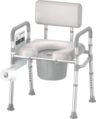 Bedside Commode with Padded Seat and Backrest, Adjustable, Includes 40 Liners