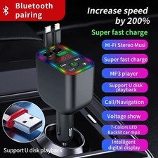 Car Wireless MP3 Transmitter with 4-in-1 Fast-Charge Retractable Cable