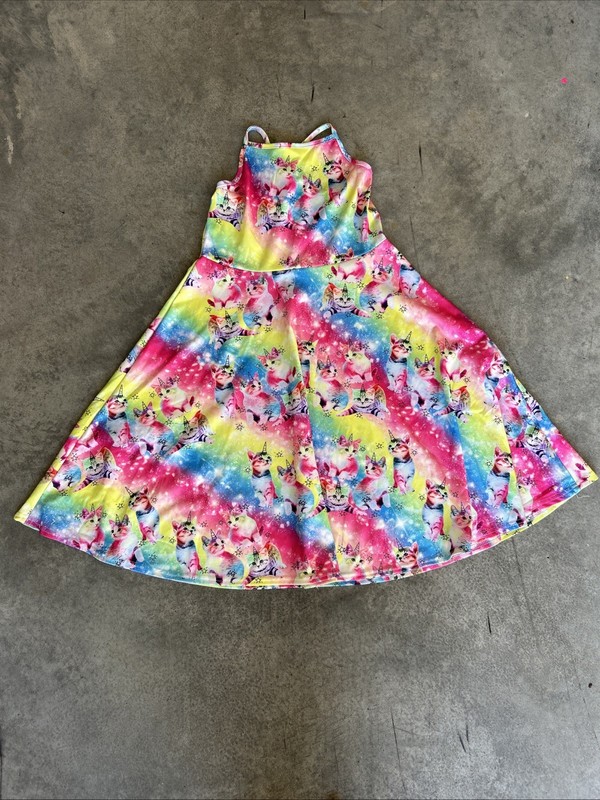 Girls XL Unicorn Cat Multicolor Rainbow Party Birthday Dress